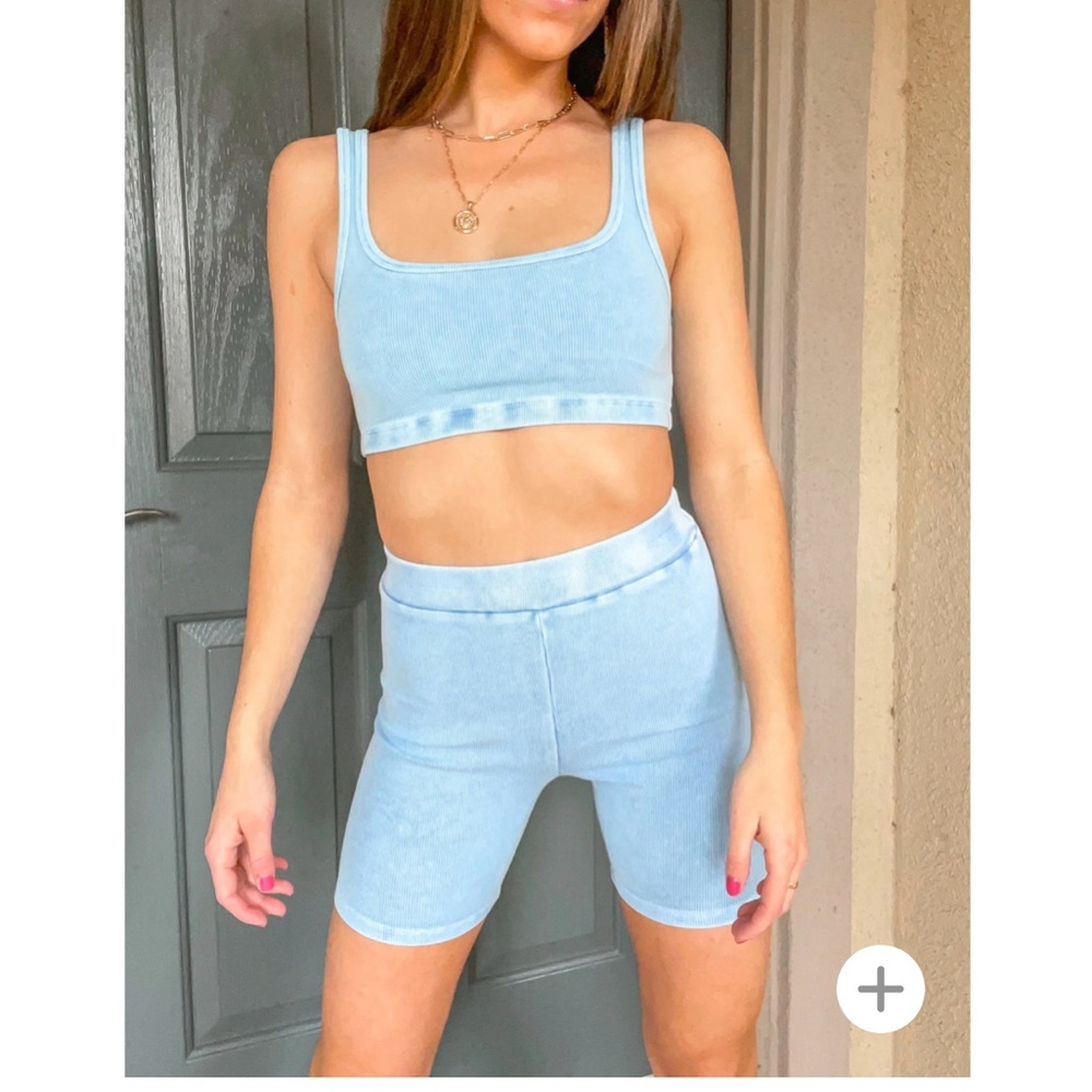Emory Park Stone Wash Workout Crop and Biker Short Set